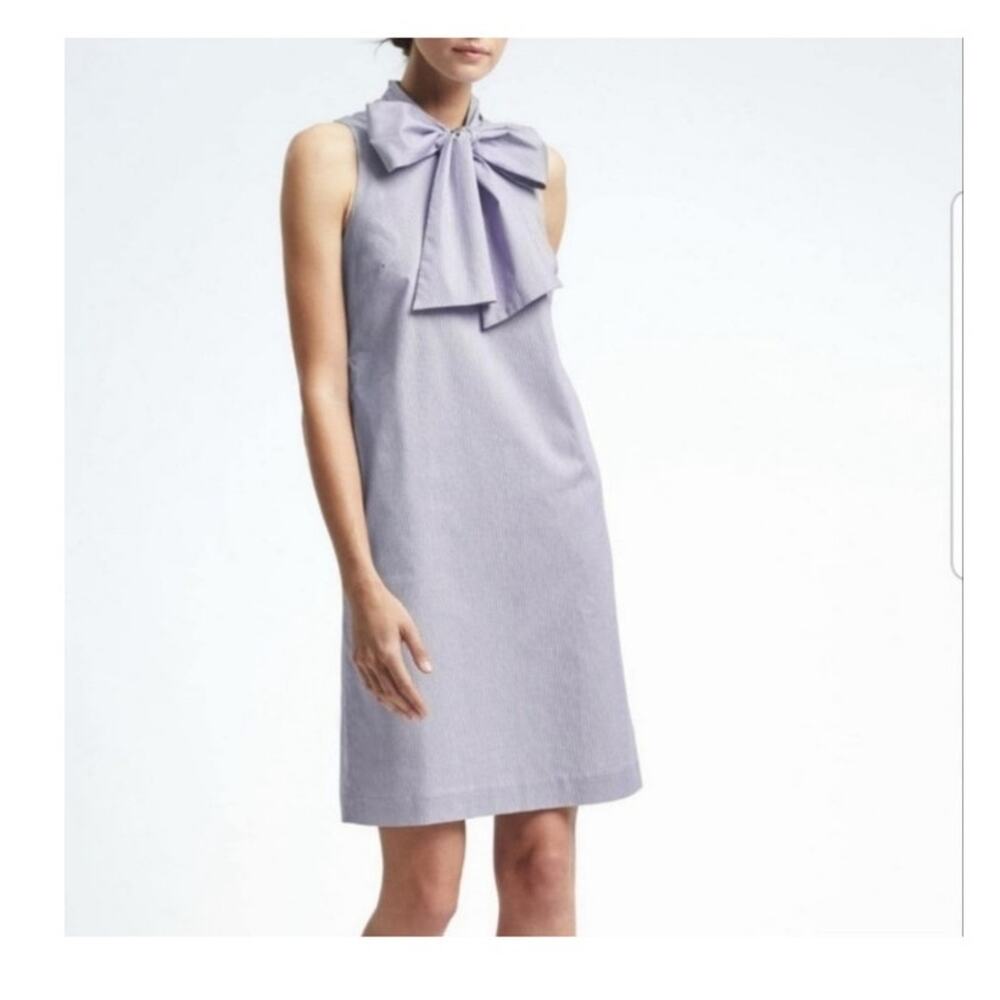 New Banana Republic Blue White Striped Tie Neck Sleeveless Dress Women's 14 Tall
